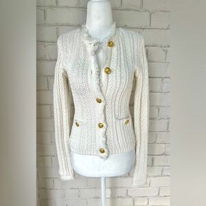 NWT, Express Cable Knit Cardigan Jacket, Fringe Trim, Gold Buttons, Size XXS